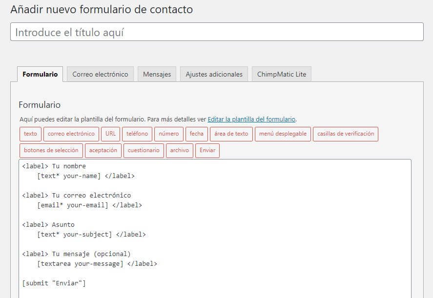 Contact form 7, plugin para crear un formulario de contacto.