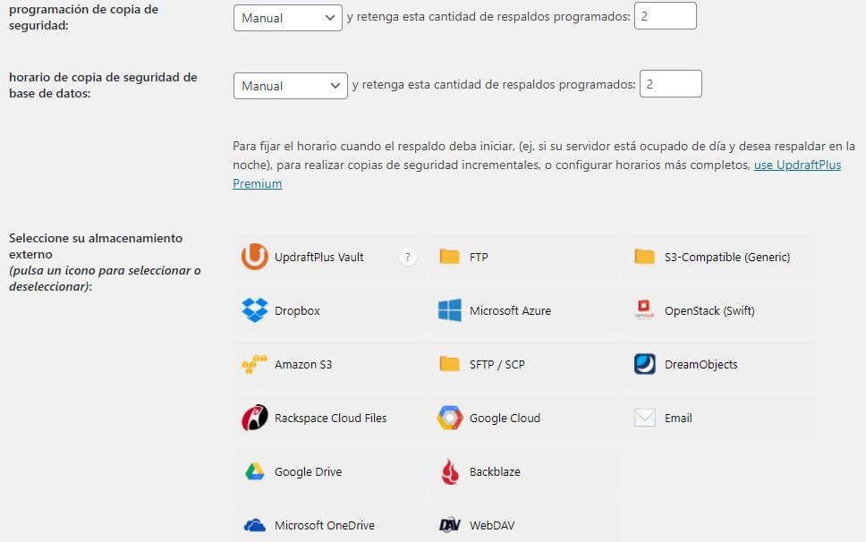 plugin UpdraftPlus para hacer copias de seguridad