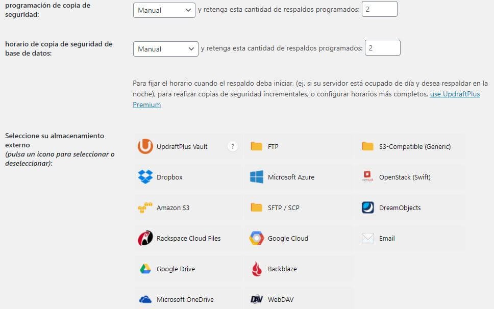 plugin UpdraftPlus para hacer copias de seguridad