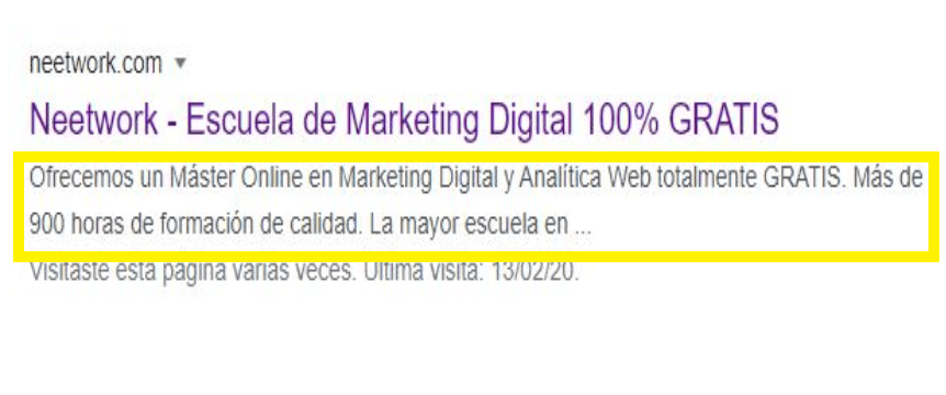 ejemplo de metadescripcion para SEO on page