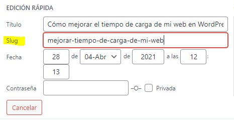 edicion-rapida-slug-enlace-permanente-wordpress